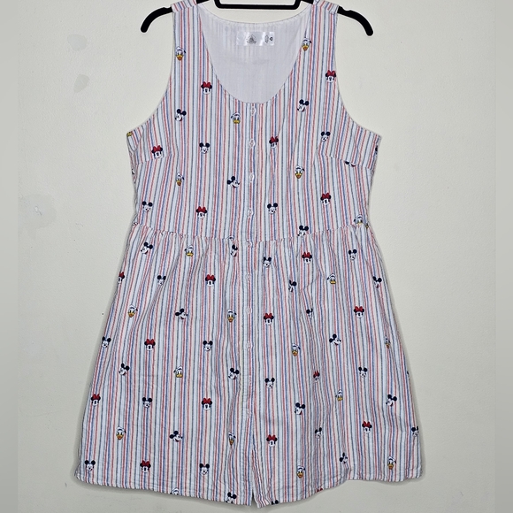 Disney Mickey & Friends striped cotton button down tank dress Womens Large - Picture 1 of 6
